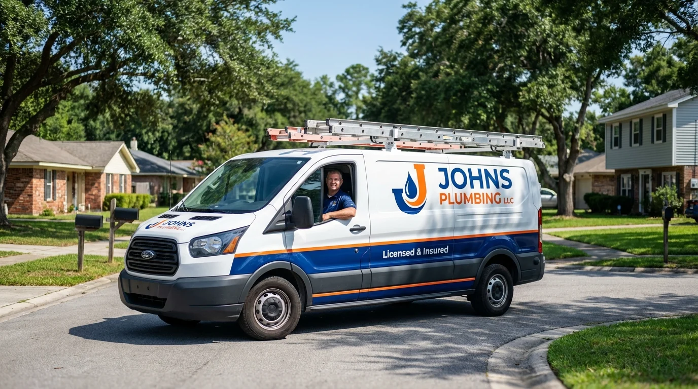 Johns Plumbing LLC service van in Whitestown, IN