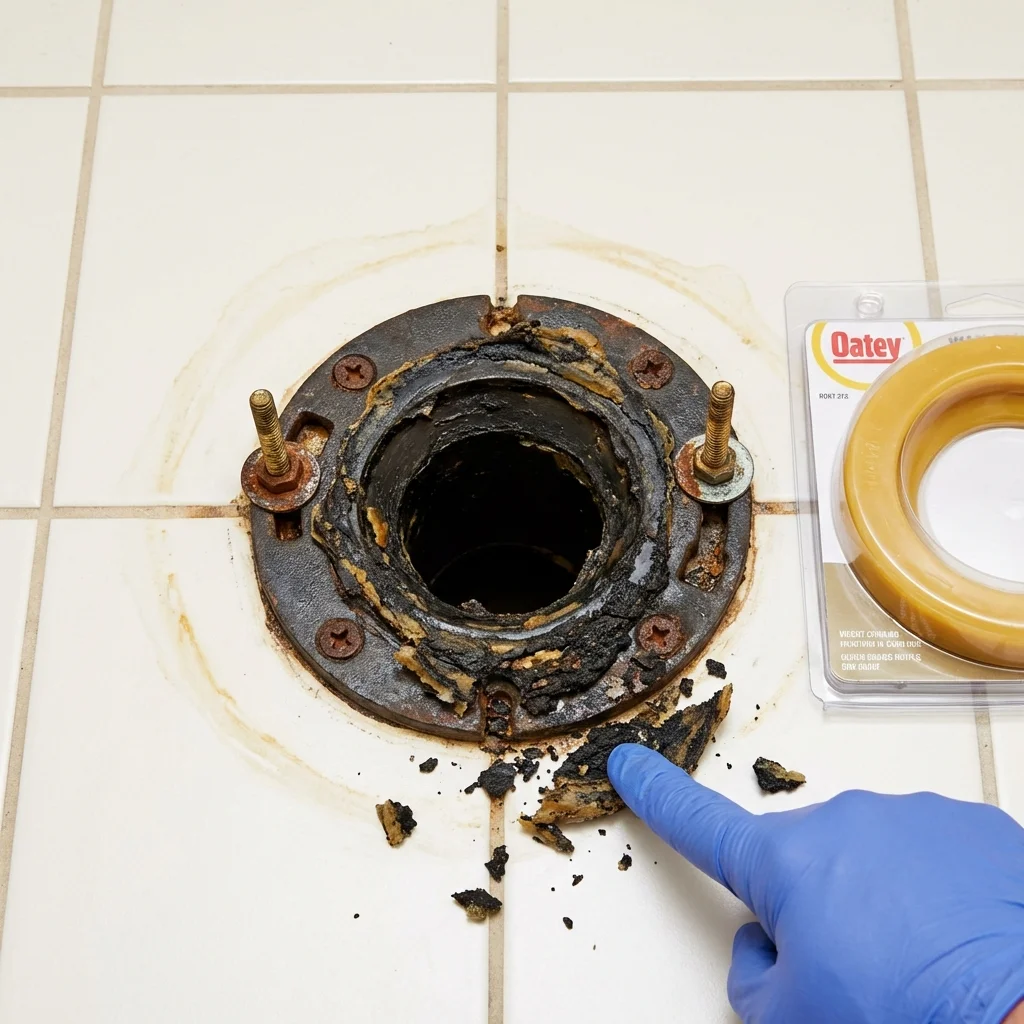 Failed wax ring showing water seepage at the base of a toilet in a Whitestown, IN home